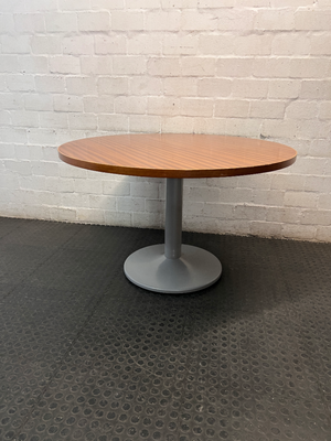 Round Wood Top Table with Metal Pedestal Base — Good Working Order
