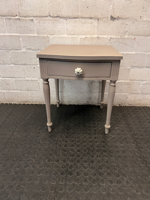 Painted Grey Bedside Table with Ceramic Knob — Good Condition