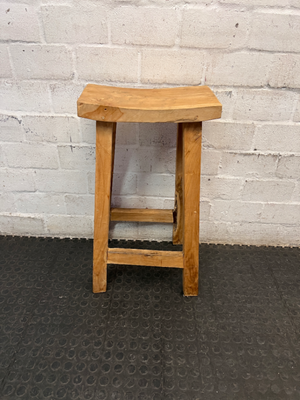 Rustic Solid Wood Backless Bar Stool — Fair Used Condition