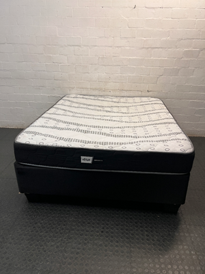 Queen Bed Mattress and Base Set — Fair Condition with General Wear