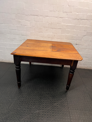 Vintage Wooden Dining Table with Turned Legs — Well Used with Significant Surface Wear