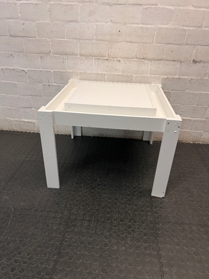 White Painted Wooden Kids Activity Table — Missing Screw Covers with Exposed Nail Heads