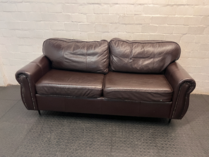 Dark Brown 3 Seater Couch with Stud Detail — Clean and Well Maintained