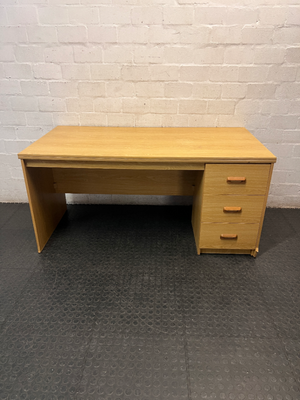 Light Oak Finish Office Desk with 3 Drawers — Good Used Condition