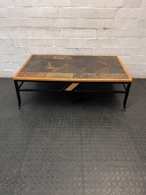 Slate Inlay and Wrought Iron Coffee Table — Fair Used Condition
