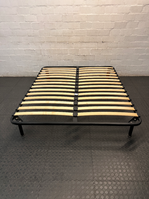 Queen Metal Bed Frame with Wooden Slats