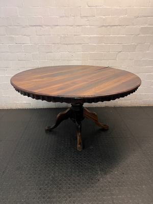 Round Oak Pedestal Dining Table with Scalloped Edge — Fair Vintage Condition