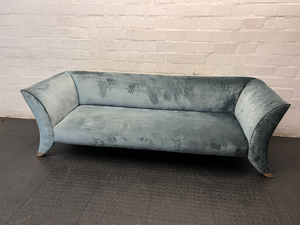Green Suede-Style 3 Seater Couch with Flared Arms — Good Working Order