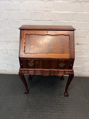 Vintage Wood Secretary Desk with Ball and Claw Feet — Broken Leg and Surface Marks