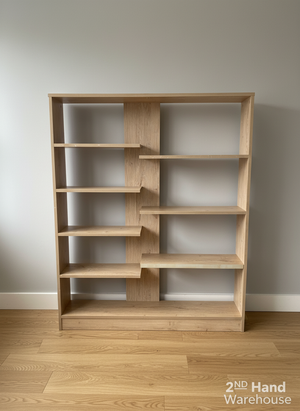 Modern Asymmetrical Light Wood Bookcase Display Unit