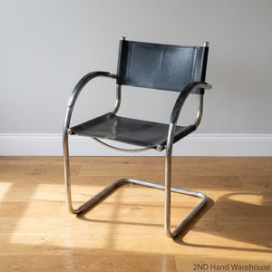 Vintage Black Leather & Chrome Cantilever Chair - Fair used