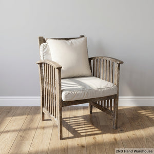 Rustic Charm Wooden Armchair with Cream Cushions