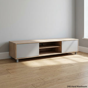 Contemporary Wood & Grey TV Unit with Sliding Doors