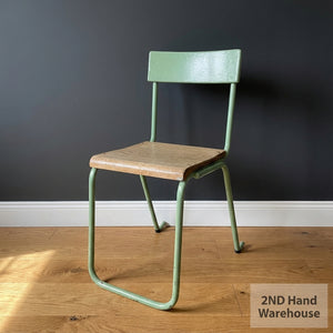 Vintage Sage Green Metal & Wood Schoolhouse Chair