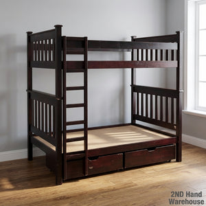 Classic Dark Wood Bunk Bed with Under-Bed Storage Drawers