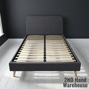 Modern Grey Upholstered Bed Frame with Slats