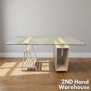 Chic Glass Top Desk with Trestle & Mobile Storage 170 x 80cm