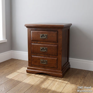 Timeless Dark Wood 3-Drawer Bedside Table - 2ndhandwarehouse.com