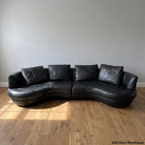 Sleek Black Leather Curved Modular Sofa | Modern Lounge Couch