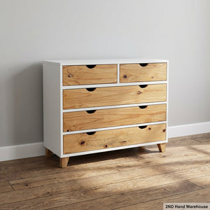 Chic White & Natural Wood Chest of Drawers - It just need to be cleaned - 2ndhandwarehouse.com
