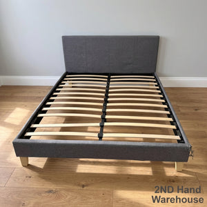 Stylish Grey Upholstered Bed Frame with Slats - 2ndhandwarehouse.com