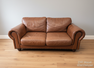Brown Leather Two-Seater Sofa with Decorative Nails - Has A Minor Tear - REDUCED