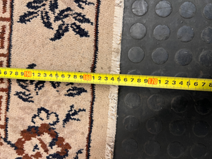 Floral Bordered Area Rug with Greek Key Detail — Well Used with Visible Fading
