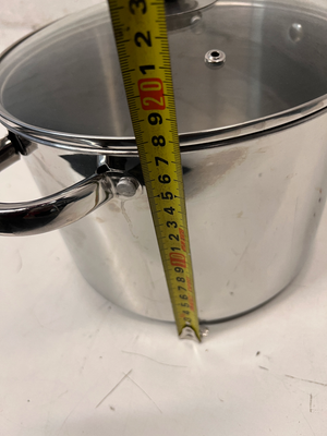 Polished Stainless Steel Pot with Glass Lid — Fair Used Condition with Surface Scratches