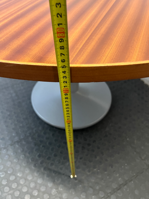 Round Wood Top Table with Metal Pedestal Base — Good Working Order