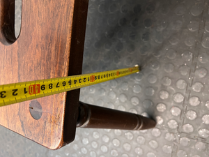 Dark Wood Low Stool with Carry Handle — Minor Surface Wear and Leg Scuffing
