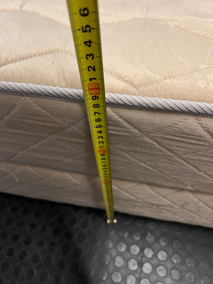 Extra Length Queen Mattress and Base Set in Beige — Fair Condition with Visible Wear