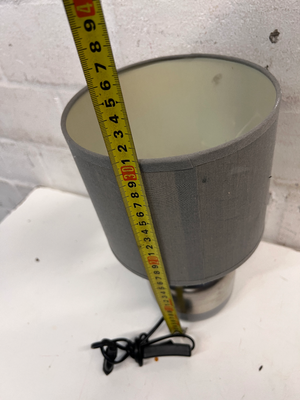 Modern Metallic Table Lamp with Grey Fabric Shade — Good Working Order