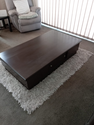 Dark Brown Wooden Coffee Table with Integrated Drawer - 2ndhandwarehouse.com