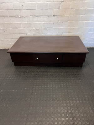 Dark Brown Wooden Coffee Table with Integrated Drawer - 2ndhandwarehouse.com