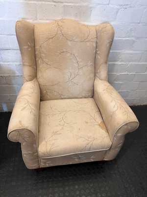 Vintage Style Fabric Wingback Chair with Leaf Pattern - 2ndhandwarehouse.com