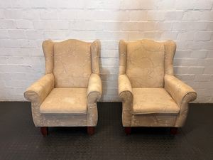 Vintage Style Fabric Wingback Chair with Leaf Pattern - 2ndhandwarehouse.com