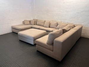 Sofaworx Light Beige Fabric U-Shape Lounge Suite with Ottoman - 2ndhandwarehouse.com