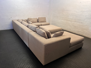 Sofaworx Light Beige Fabric U-Shape Lounge Suite with Ottoman - 2ndhandwarehouse.com