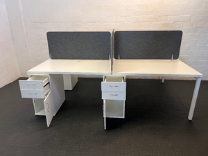 White Office Cubicle with Grey Privacy Screen and Storage - 2ndhandwarehouse.com