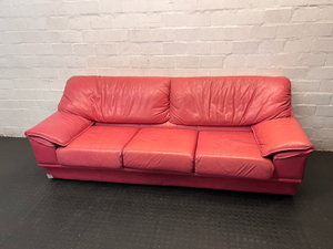 Pinkish-Red Leather 1 Seater Couch - Visible Wear - 2ndhandwarehouse.com