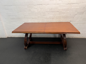 Brown Timber Dining Set with 6 Upholstered Chairs — Damaged Chair Seats and Stained Sideboard Top - 2ndhandwarehouse.com