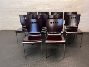 Dark Wood Veneer Dining Chair with Chrome Legs — Arm Rests Scuffed - 2ndhandwarehouse.com