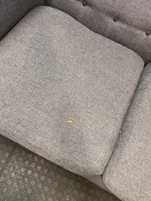 Grey Fabric Tufted L-Shape Couch — Worn Seating Cushions and Skew Feet - 2ndhandwarehouse.com