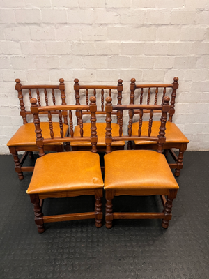 Vintage-Style Turned Wood Dining Chair with Padded Seat — Fair Condition, One Chair Damaged and Needs Repair - 2ndhandwarehouse.com