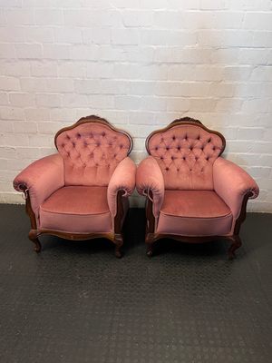 Vintage Victorian Style Tufted Lounge Chairs - Pair - 2ndhandwarehouse.com