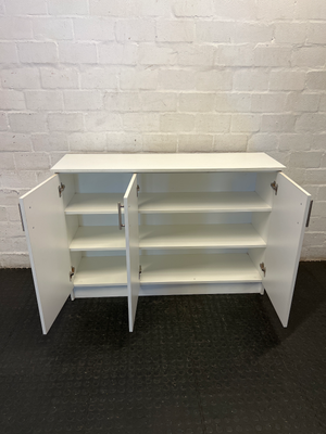Modern 3-Door White Storage Cupboard with Silver Handles - 2ndhandwarehouse.com