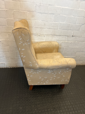Vintage Style Fabric Wingback Chair with Leaf Pattern - 2ndhandwarehouse.com