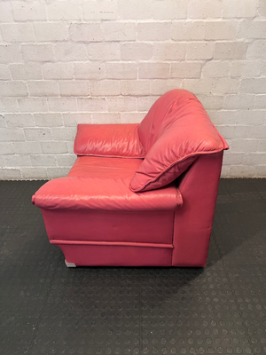 Pinkish-Red Leather 1 Seater Couch - Visible Wear - 2ndhandwarehouse.com