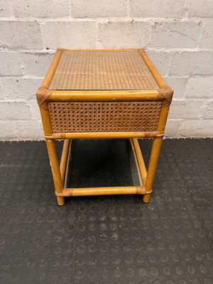 Bamboo Style Side Table with Glass Shelves — Fair Condition - Missing Drawer - 2ndhandwarehouse.com