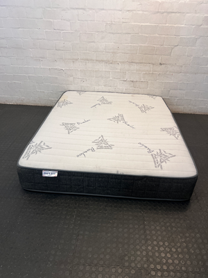 Queen Size Bamboo Motif Mattress with Grey Side Panels — Fair Condition with Visible Staining - 2ndhandwarehouse.com